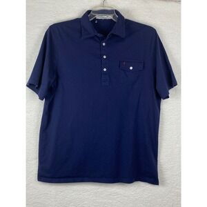 Criquet Mens Players Polo Shirt XL Navy Blue Organic Cotton Short Sleeve Pocket